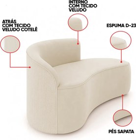 Sofá 2 Lug Orgânico140cm Morgan e Poltrona Giratória Lua Cotelê/Veludo Bege D03 - D'Rossi