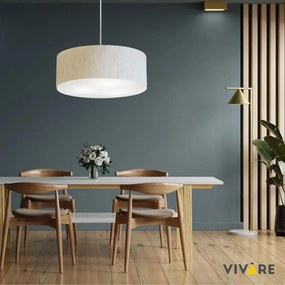 Lustre Pendente Cilíndrico Md-4079 Cúpula em Tecido 60x21cm Linho Bege - Bivolt
