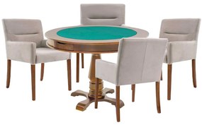 Mesa de Jogos Carteado Victoria Redonda Tampo Reversível Amêndoa com 4 Cadeiras Vicenza Nude G36 G15 - Gran Belo