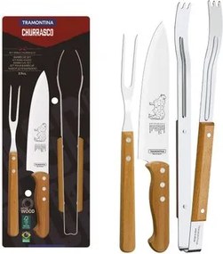 Jogo para Churrasco Tramontina em Aço Inox e Madeira 3 Peças