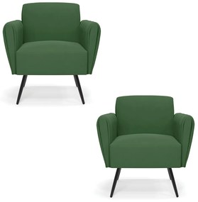 Kit 2 Poltronas Pés Palito de Ferro Bruna Suede D01 - D'Rossi - Verde