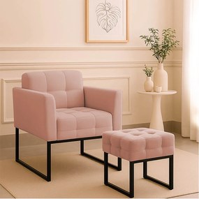 Poltrona Sala e Puff Decorativo Industrial Elisa Veludo D03 - D'Rossi - Rose