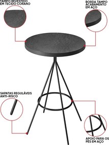 Mesa Bistrô Alta Redonda Cozinha Industrial Pé Aço Dhalia PU S02 - D'Rossi - Preto