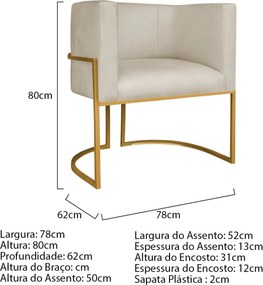 Kit 02 Poltronas Decorativas Luna Base de Ferro Dourado Suede