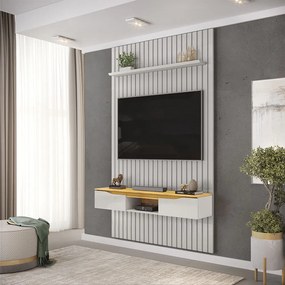 Painel Suspenso Ripado Seko TV 55" Portas Basculantes Borda Chanfrada Bali/Cedro G18 - Gran Belo