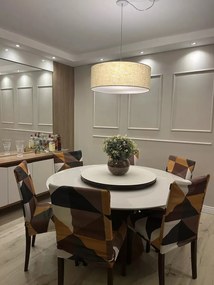 Lustre Pendente Cilíndrico Com Desvio De Centro Md-4151 Cúpula  50x25cm Rustico Bege - Bivolt