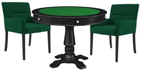 Mesa de Jogos Carteado Victoria Redonda Tampo Reversível Preto com Kit 2 Cadeiras Vicenza Suede Verde G36 G15 - Gran Belo
