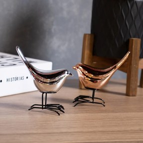 Pássaro Decorativo Em Cerâmica Prata 9x9x5 - D'Rossi