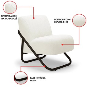 Poltrona Sala Decorativa Industrial Preto Martina Bouclê K01 - D'Rossi - Off White