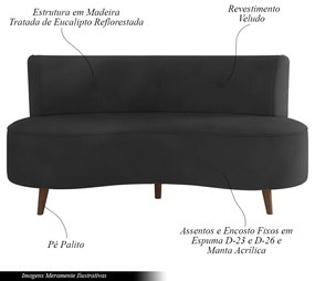 Sofá Living 2 Lugares 135cm Aang Pés Palito Veludo Grafite G33 - Gran Belo