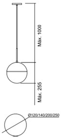 Pendente Pool Ø14X17,5X100Cm Globo Ø14 1Xe27 - Usina 16630/14 (DR-PV - Dourado Brilho Polido, Fosco (Branco))