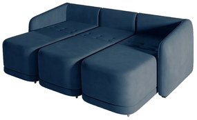 Sofá Cama Modulado Retrátil e Reclinável Decorativo Varsóvia 336cm Veludo Azul Marinho G33 - Gran Belo