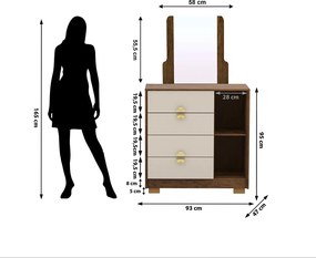 Cômoda Quarto 95cm com Espelho 1 Porta Kenia Imbuia/Fendi V01 - D'Rossi