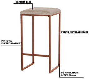 Banqueta Decorativa Billie Base Bronze Suede Cappuccino G41 - Gran Belo