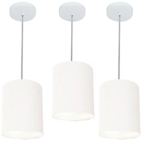 Kit/3 Lustre Pendente Cilíndrico Md-4012 Cúpula em Tecido 18x25cm Branco - Bivolt