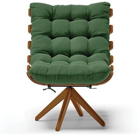 Poltrona Giratória Costela Suede Base de Madeira MA30 M11 - D'Rossi - Verde