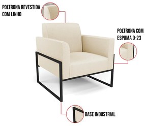 Poltrona Base Industrial Alta Preto Marisa Linho Bege A19 D03 - D'Rossi