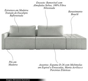 Sofá Ilha Modulado Milos 232cm Puff Lateral Bouclê Cinza G33 - Gran Belo