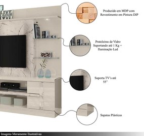 Home Theater Maxim Porta 2 Prateleiras Iluminação LED MDP até 55 Calacata/OffWhite G97 - Gran Belo