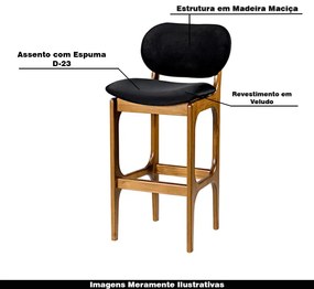 Kit 2 Banquetas Alta Madeira Maciça Soshoku Veludo Preto/Imbuia G42 - Gran Belo