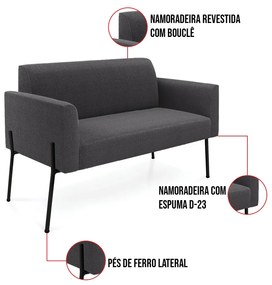 Sofá 2 Lugares Namoradeira Pé Ferro Preto Marisa Bouclê D03 - D'Rossi - Grafite