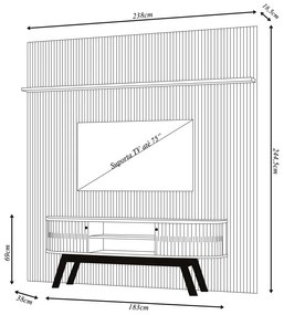Conjunto Painel com Bancada Greene 2 Portas Deslizantes MDP até 75 Calacata/OffWhite G97 - Gran Belo