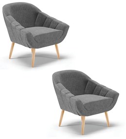 Kit 02 Poltronas Giovana Linho Grafite A26 Pés Palito Natural - Indo Decorar