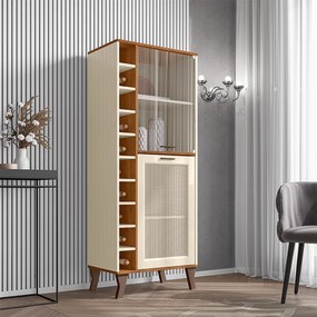 Cristaleira com Porta de Vidro e Adega Arcade Nature/Off White - Mobler - Bege
