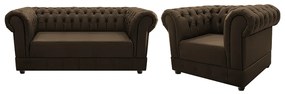 Kit Poltrona e Namoradeira Chesterfield Ana Suede Marrom - ADJ Decor