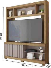 Estante TV 60 Pol 160cm Sala de Estar Ravik C01 - D'Rossi - Bege Amarelado/Cinza