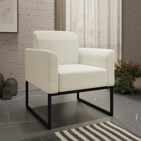 Poltrona Decorativa Isabella Base Industrial Linho Bege/Preto G19 - Gran Belo