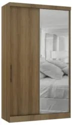 Guarda Roupa Solteiro 135cm 2 Portas e Espelho Delphi Avelã L01 - Mpoz
