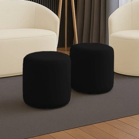 Puff Redondo Orgânico para Sala Kit 2 Malu Veludo M11 - D'Rossi - Preto