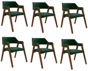 Kit 6 Cadeiras Sala de Jantar e Jogos Carteados Madeira Maciça Poker Veludo Verde/Imbuia G42 - Gran Belo