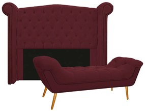 Kit Cabeceira e Calçadeira Veneza 195 cm King Size Suede Bordô - ADJ Decor