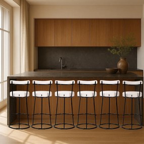 Banqueta Alta Cozinha 70cm Encosto Industrial Aço Kit 6 Ziria Pu S02 - D'Rossi - Off White