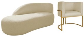 Kit Divã Luna 185cm Lado Esquerdo e 01 Poltrona Base de Ferro Dourado Suede
