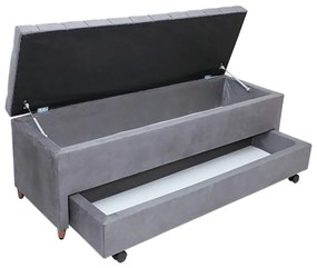 Calçadeira Baú com Sapateira King 193cm Paris Capitonê Suede Cinza - Sheep Estofados - Cinza