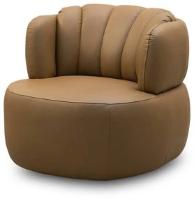 Poltrona Giratória Malibu Couro Natural Estrutura Madeira de Lei Eucalipto Design Artesanal