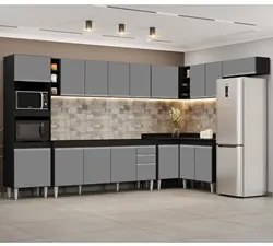 Armário de Cozinha Modulada de Canto 9 Peças CP04 Balcão Preto/Cinza -