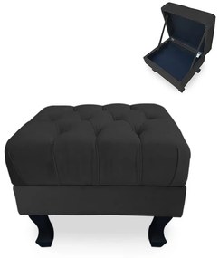 Puff Baú Decorativo Capitonê Luis XV 50x40cm Suede Preto - Sheep Estofados - Preto