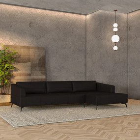 Sofá Bipartido Sala de Estar Kiara 332cm Chaise Direito Pés de Ferro Couro Borgonha Manchado G52 - Gran Belo
