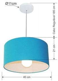 Lustre Pendente Cilíndrico Md-4031 Cúpula em Tecido 40x21cm Azul Turquesa - Bivolt
