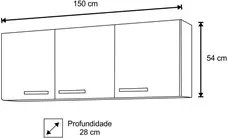 Kit 2 Armários Aéreos Parma 150cm 3 Portas Branco/Preto - Lumil Móveis