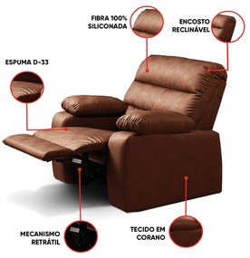 Poltrona do Papai Reclinável Retrátil Naaman Sintético PU Marrom K01 - D'Rossi
