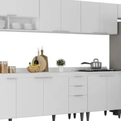 Armário de Cozinha Com Tampo CP06 390cm Pérola Branco Z34     - Mpozen