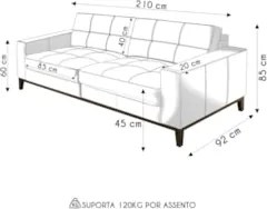Sofá 3 Lugares Para Sala Living 210cm Ronie L08 Couro Camel  - Mpozena