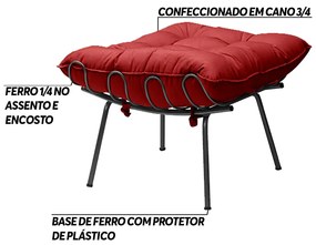 Kit 2 Puff Decorativo Sala de Estar Abel Pés Preto Suede Vermelho G41 - Gran Belo