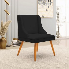 Poltrona Decorativa Pés Palito de Madeira Firenze Linho Preto/Natural G19 - Gran Belo