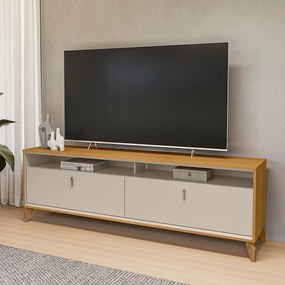 Rack Bancada Duarte Pés em Madeira 182cm TV Até 60 Polegadas Tauari/OffWhite G77 - Gran Belo